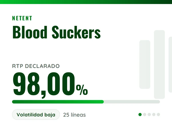 Ficha de Blood Suckers de NetEnt: RTP declarado del 98,00%, volatilidad baja
