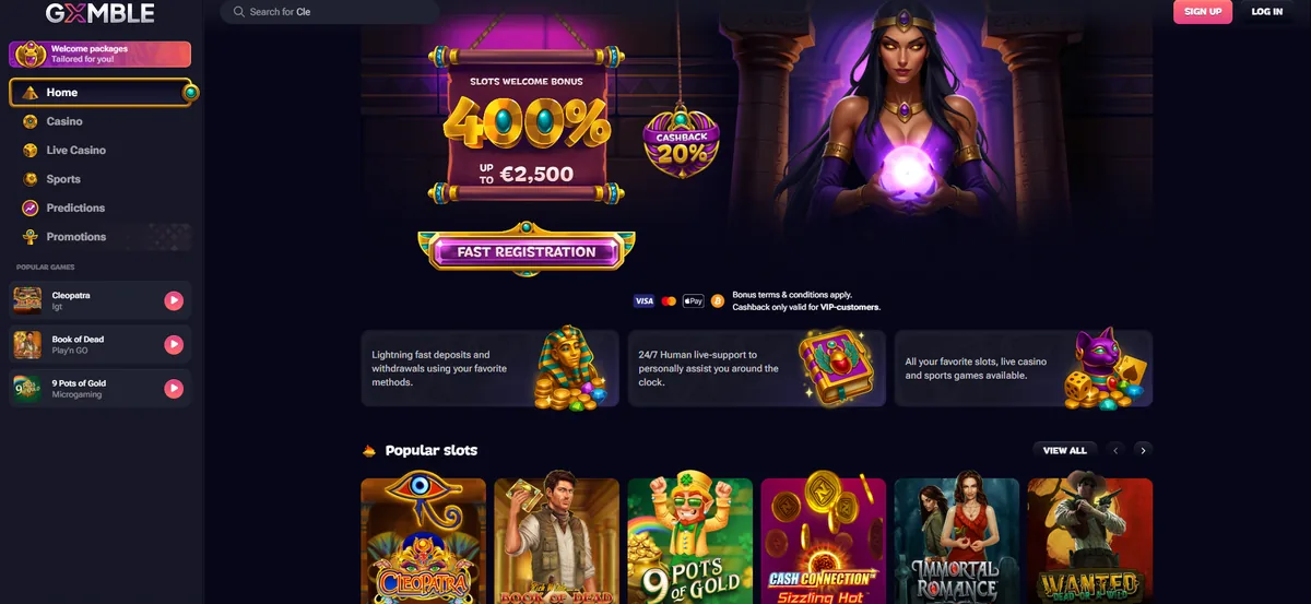 Portada de Gxmble, sin sesión iniciada